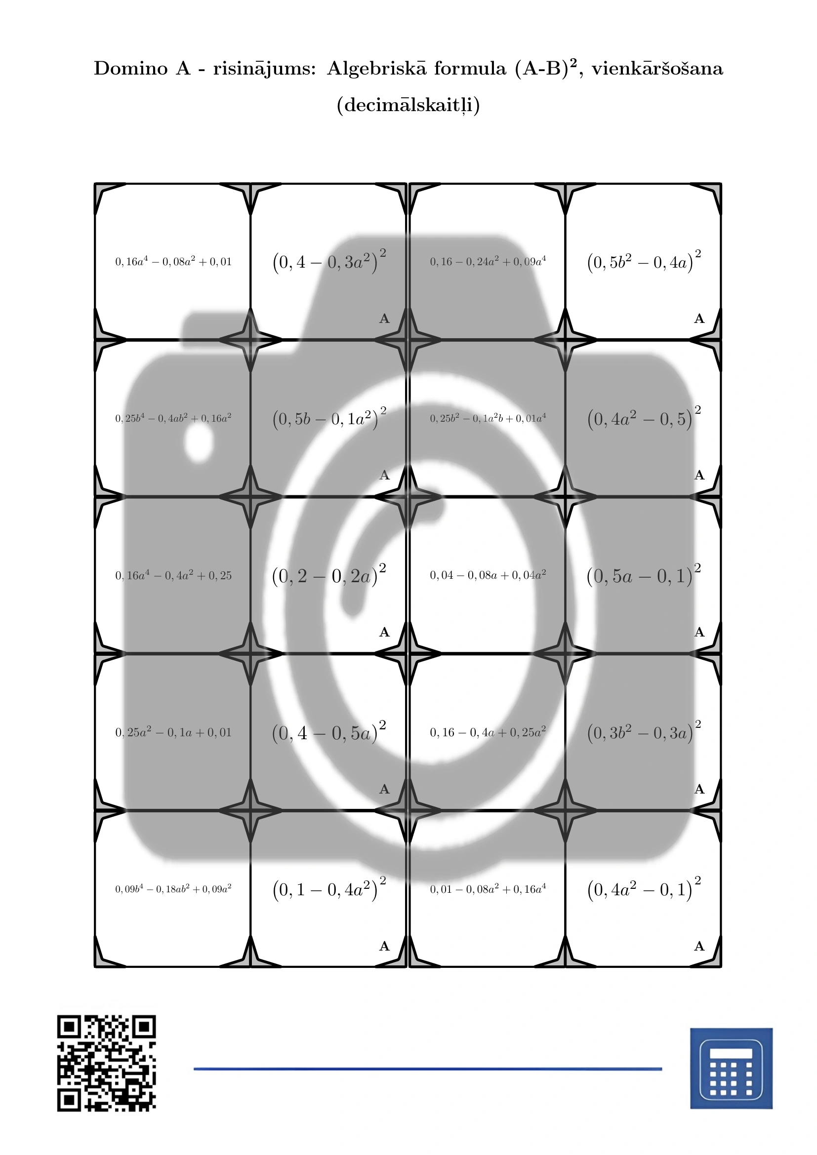 Domino: Algebriskā formula (A-B)², vienkāršošana (decimālskaitļi) - Image 4