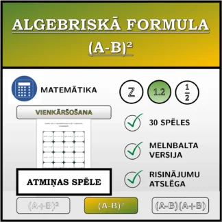 Atmiņas spēle: Algebriskā formula (A-B)², vienkāršošana (decimālskaitļi)