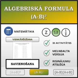 Savienošanas uzdevums: Algebriskā formula (A-B)², vienkāršošana (decimālskaitļi)