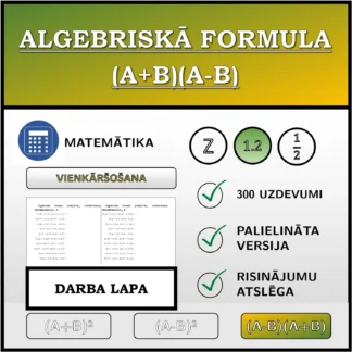 Darba lapa: Algebriskā formula (A+B)(A-B), vienkāršošana (decimālskaitļi)
