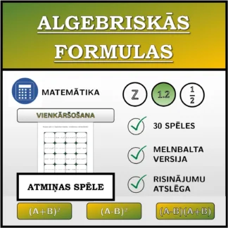 Atmiņas spēle: Algebriskās formulas, vienkāršošana (decimālskaitļi)