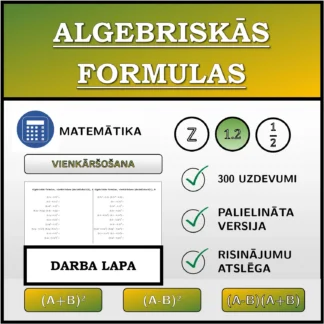 Darba lapa: Algebriskās formulas, vienkāršošana (decimālskaitļi)