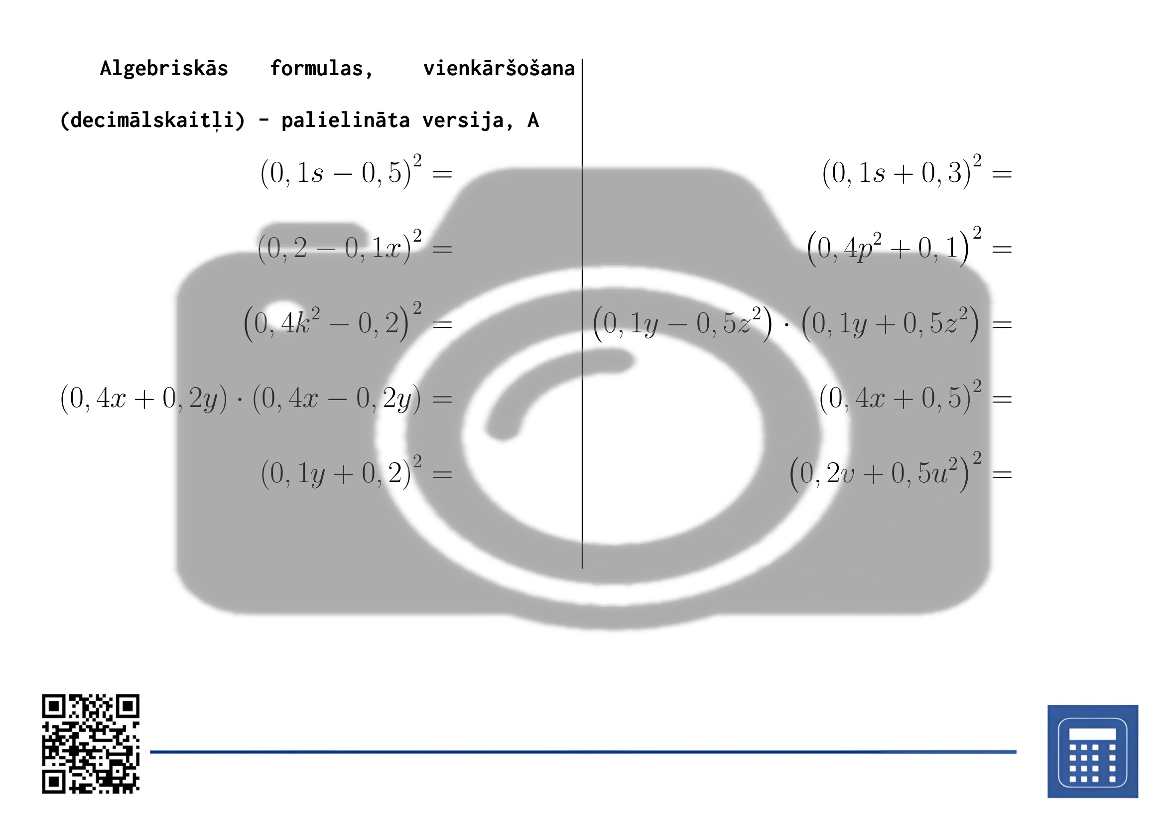 Darba lapa: Algebriskās formulas, vienkāršošana (decimālskaitļi) - Image 3