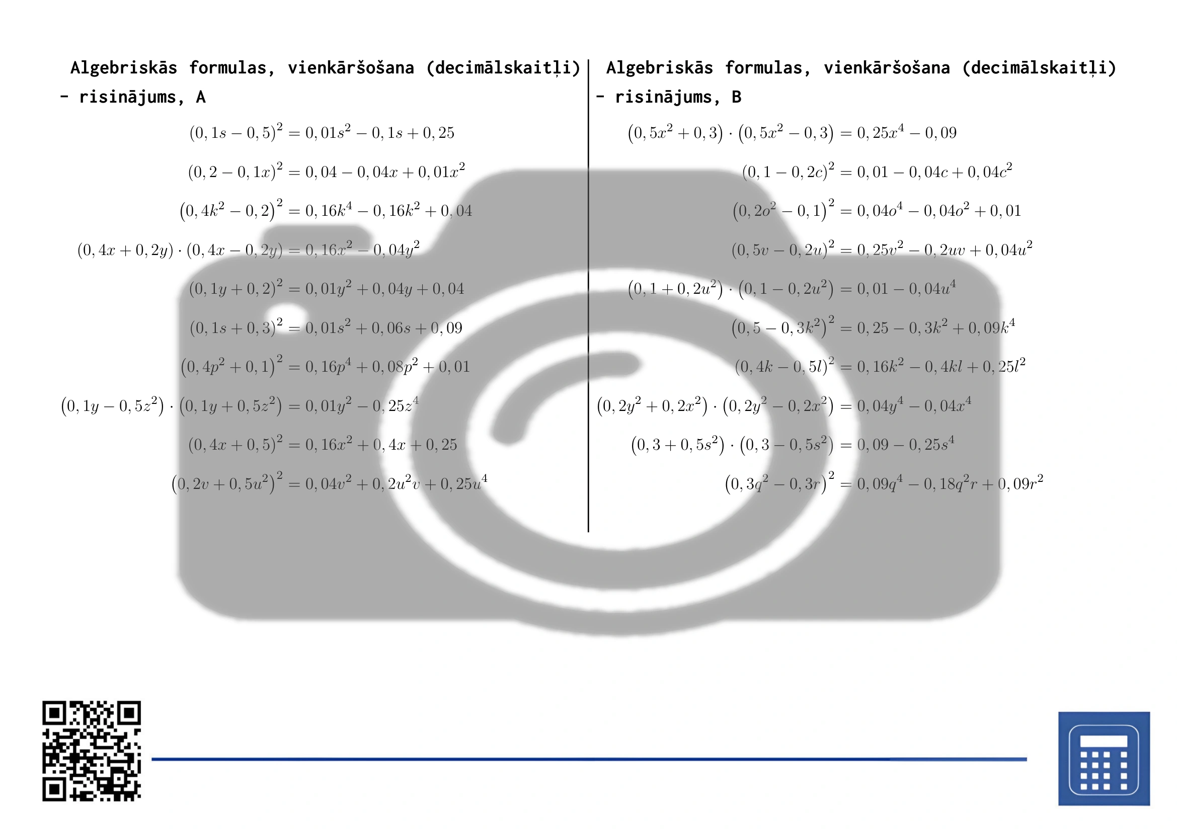 Darba lapa: Algebriskās formulas, vienkāršošana (decimālskaitļi) - Image 4