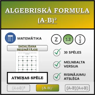 Atmiņas spēle: Algebriskā formula (A-B)², sadalīšana reizinātājos (decimālskaitļi)