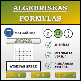 Atmiņas spēle: Algebriskās formulas, sadalīšana reizinātājos (decimālskaitļi)