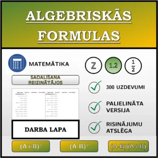 Darba lapa: Algebriskās formulas, sadalīšana reizinātājos (decimālskaitļi)