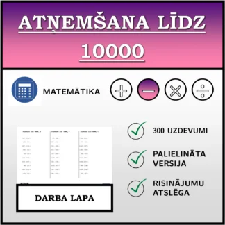 Darba lapa: Atņemšana līdz 10000