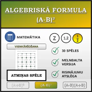 Atmiņas spēle: Algebriskā formula (A-B)², vienkāršošana (daļskaitļi)