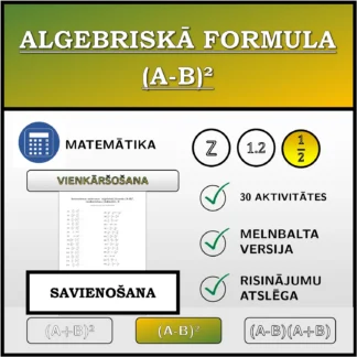 Savienošanas uzdevums: Algebriskā formula (A-B)², vienkāršošana (daļskaitļi)
