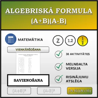 Savienošanas uzdevums: Algebriskā formula (A+B)(A-B), vienkāršošana (daļskaitļi)