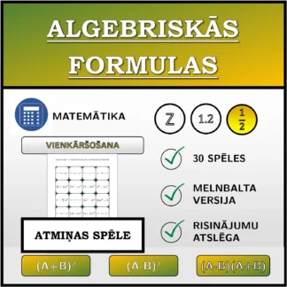 Atmiņas spēle: Algebriskās formulas, vienkāršošana (daļskaitļi)