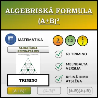 Trimino: Algebriskā formula (A+B)², sadalīšana reizinātājos (daļskaitļi)
