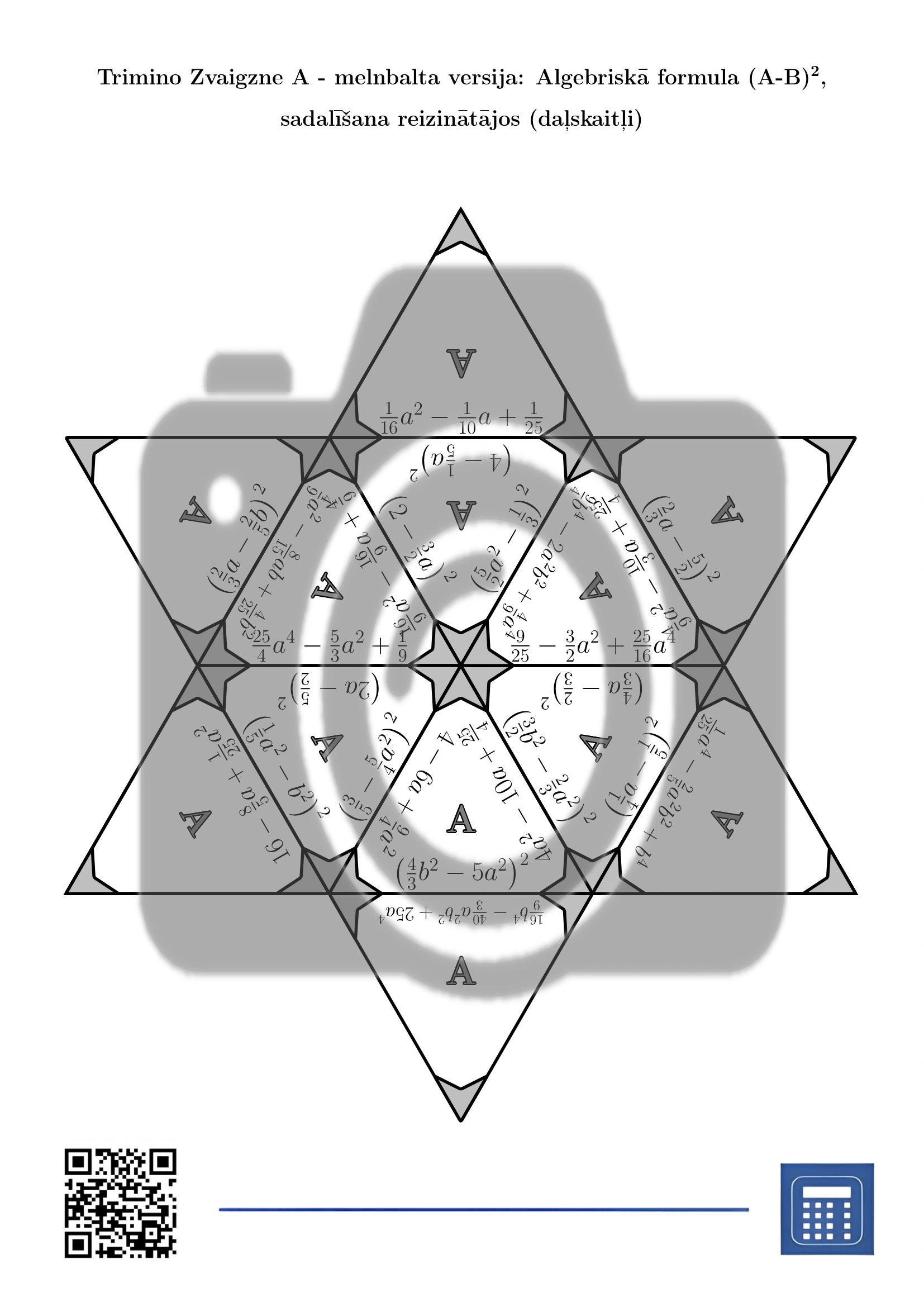 Trimino: Algebriskā formula (A-B)², sadalīšana reizinātājos (daļskaitļi) - Image 5