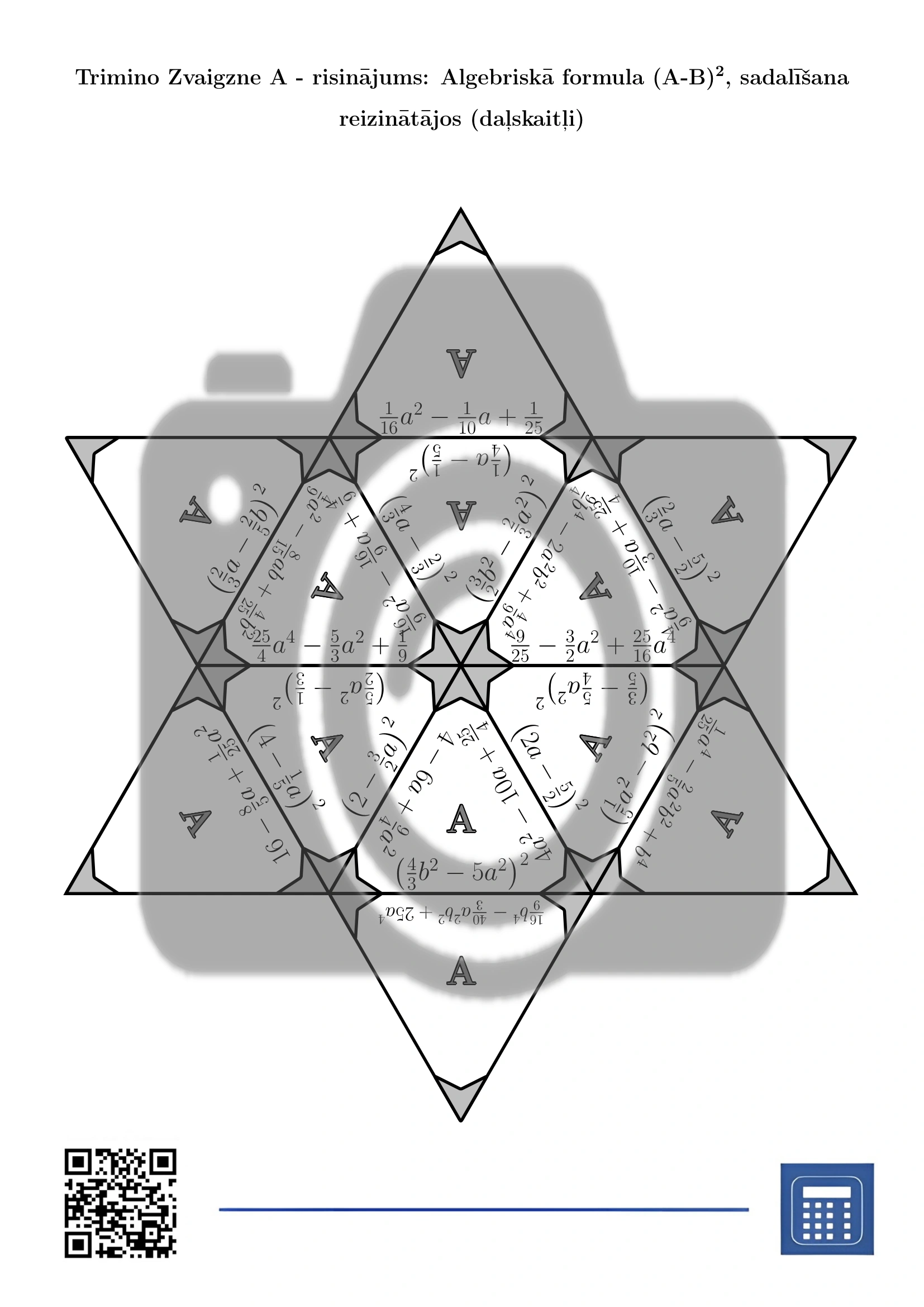 Trimino: Algebriskā formula (A-B)², sadalīšana reizinātājos (daļskaitļi) - Image 7