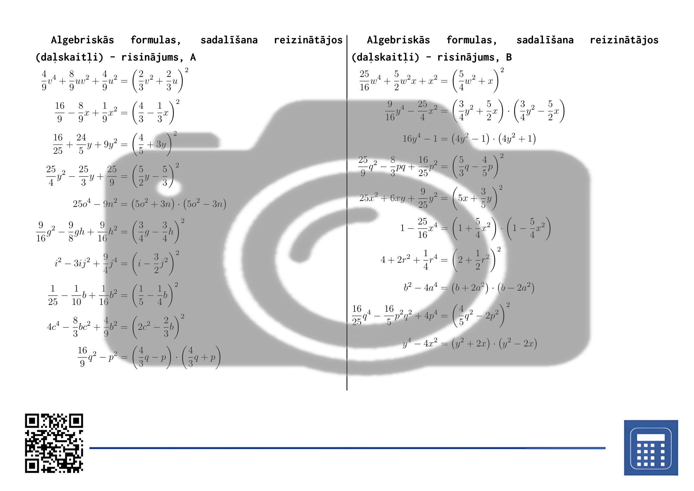 Darba lapa: Algebriskās formulas, sadalīšana reizinātājos (daļskaitļi) - Image 4