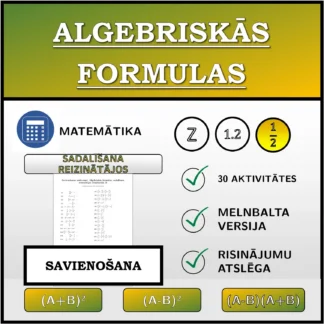 Savienošanas uzdevums: Algebriskās formulas, sadalīšana reizinātājos (daļskaitļi)