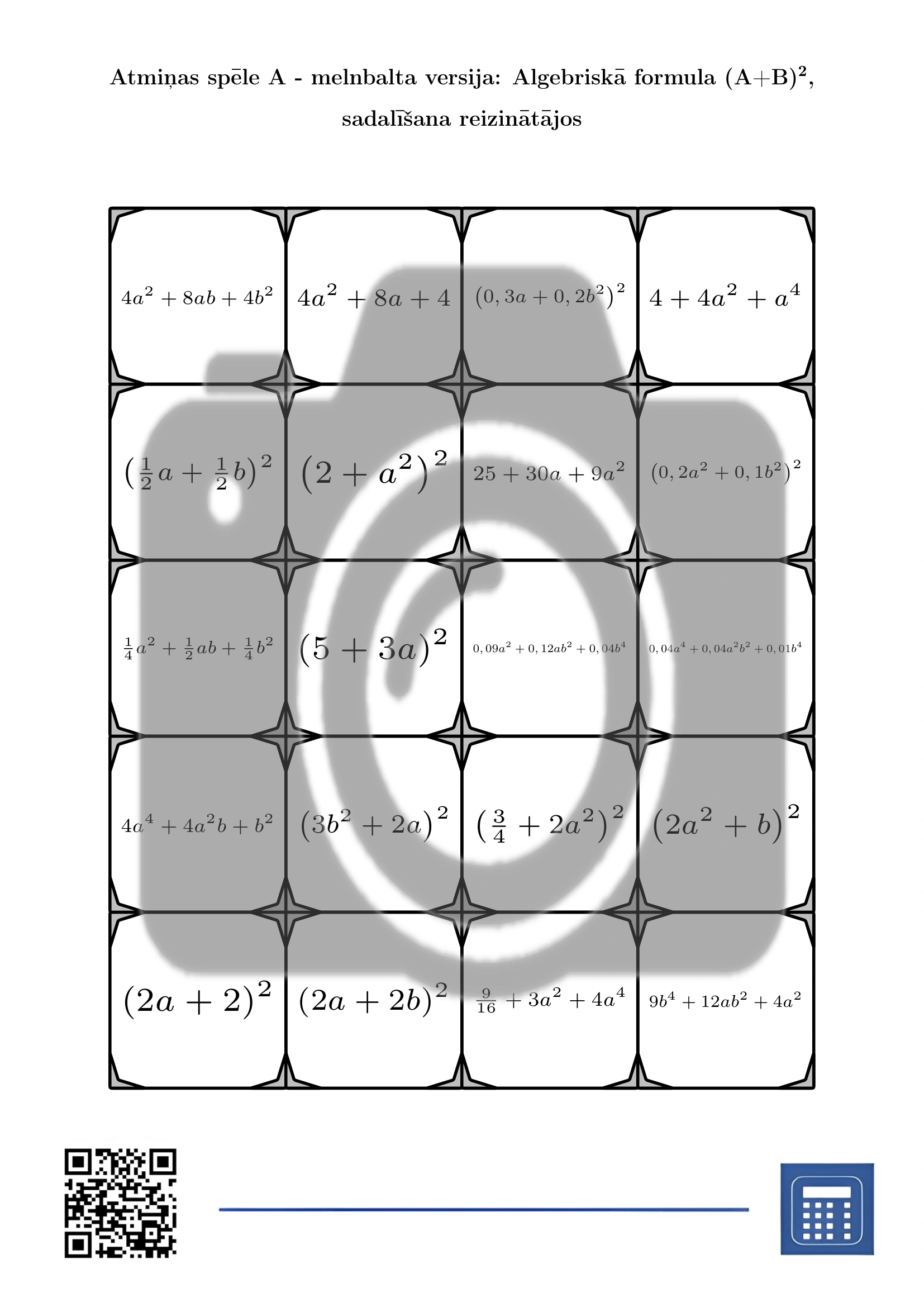 Atmiņas spēle: Algebriskā formula (A+B)², sadalīšana reizinātājos - Image 3