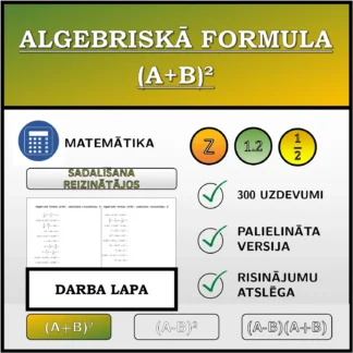 Darba lapa: Algebriskā formula (A+B)², sadalīšana reizinātājos