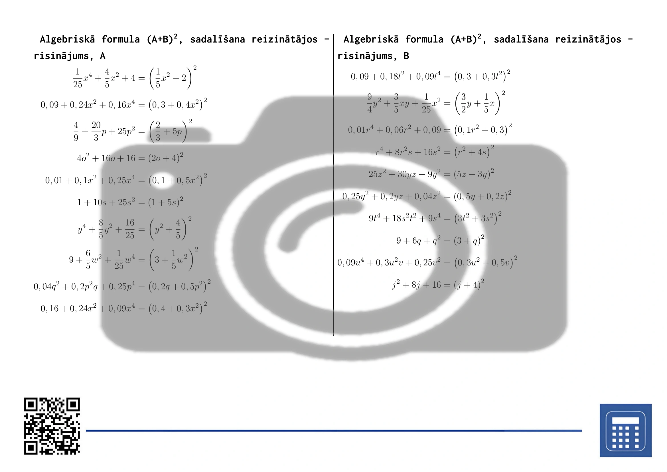 Darba lapa: Algebriskā formula (A+B)², sadalīšana reizinātājos - Image 4