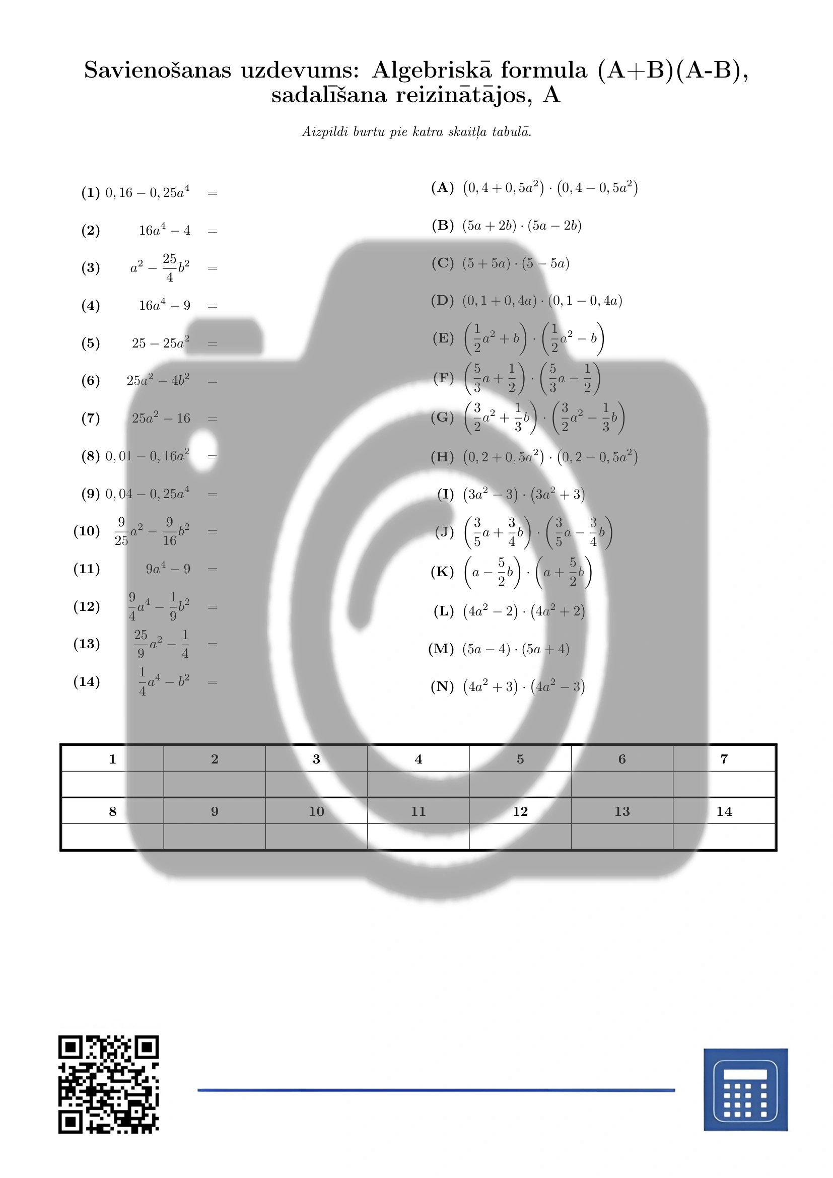 Savienošanas uzdevums: Algebriskā formula (A+B)(A-B), sadalīšana reizinātājos - Image 2
