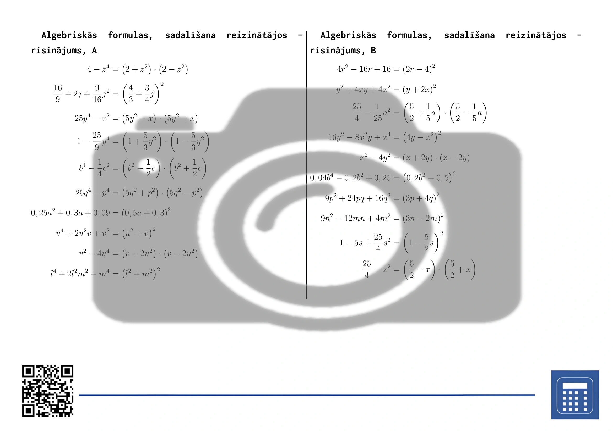 Darba lapa: Algebriskās formulas, sadalīšana reizinātājos - Image 4