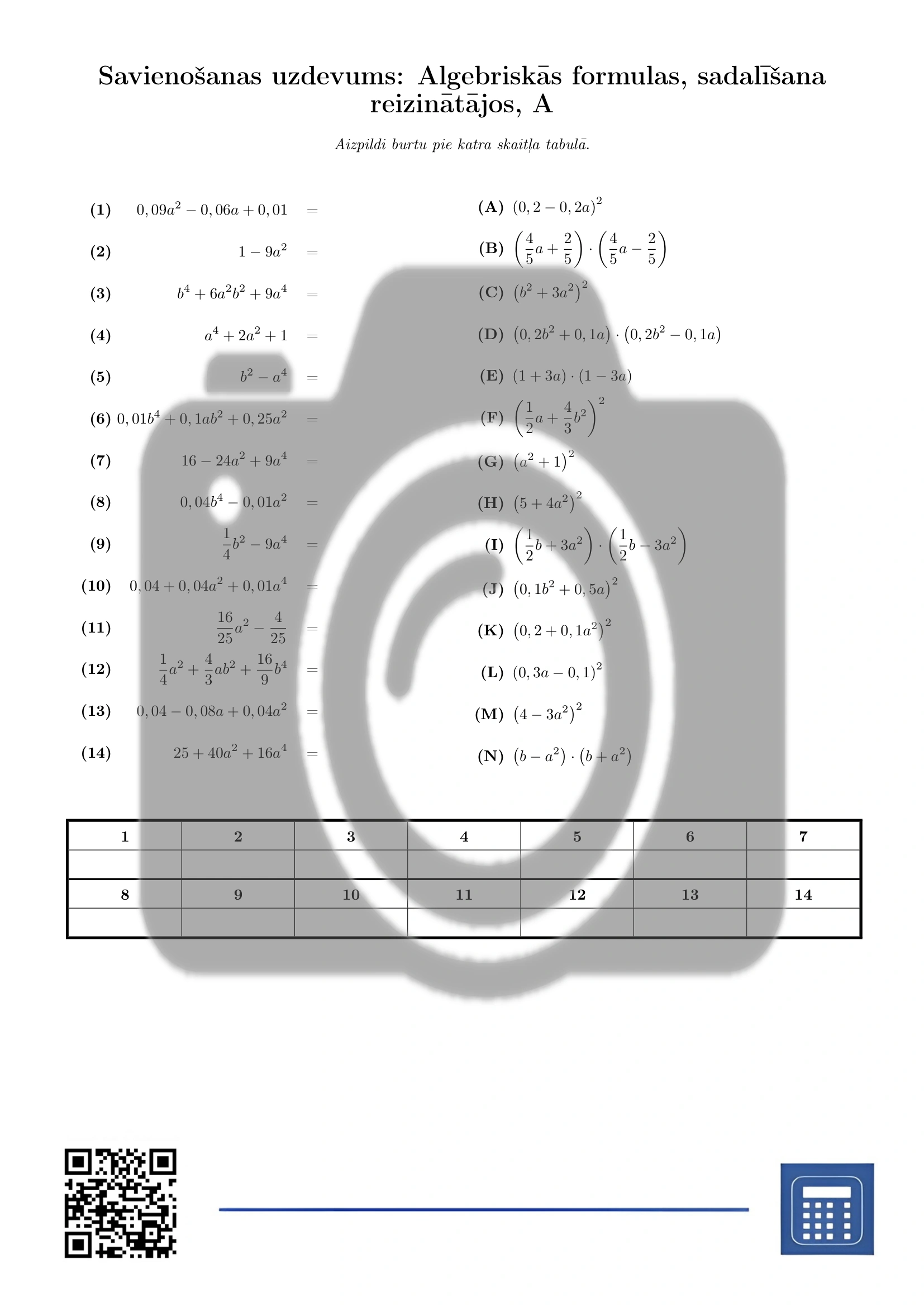 Savienošanas uzdevums: Algebriskās formulas, sadalīšana reizinātājos - Image 2
