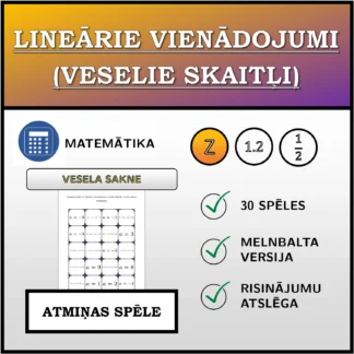 Atmiņas spēle: Lineārie vienādojumi (veselie skaitļi), vesels saknes risinājums