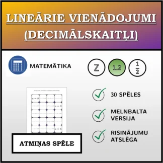 Atmiņas spēle: Lineārie vienādojumi (decimālskaitļi)