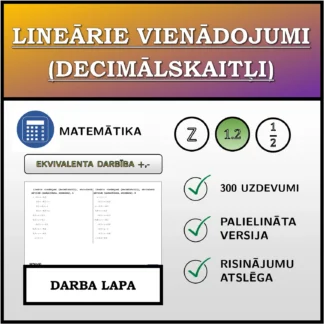Darba lapa: Lineārie vienādojumi (decimālskaitļi), ekvivalentā pārveide (saskaitīšana, atņemšana)