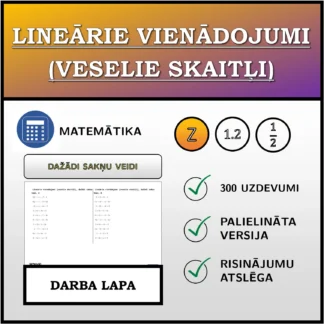 Darba lapa: Lineārie vienādojumi (veselie skaitļi), dažādi sakņu tipi