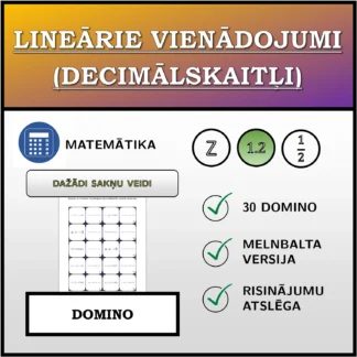 Domino: Lineārie vienādojumi (decimālskaitļi), dažādi sakņu tipi