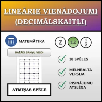 Atmiņas spēle: Lineārie vienādojumi (decimālskaitļi), dažādi sakņu tipi