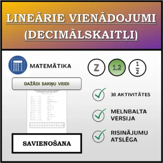 Savienošanas uzdevums: Lineārie vienādojumi (decimālskaitļi), dažādi sakņu tipi
