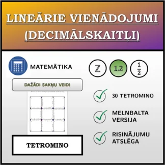 Tetromino: Lineārie vienādojumi (decimālskaitļi), dažādi sakņu tipi