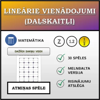 Atmiņas spēle: Lineārie vienādojumi (daļskaitļi), dažādi sakņu tipi