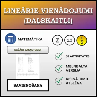 Savienošanas uzdevums: Lineārie vienādojumi (daļskaitļi), dažādi sakņu tipi