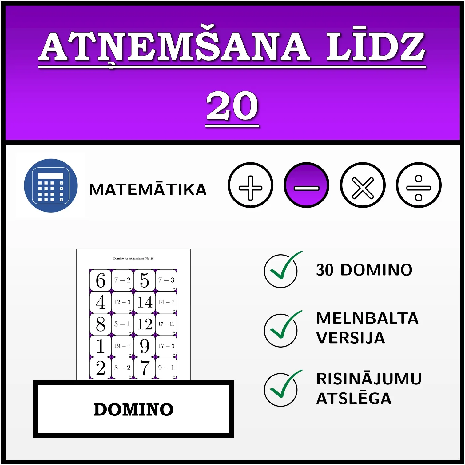 Domino: Atņemšana līdz 20