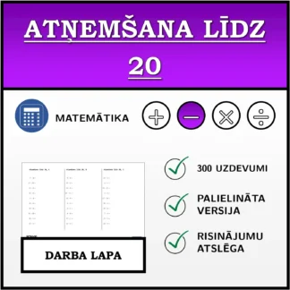 Darba lapa: Atņemšana līdz 20