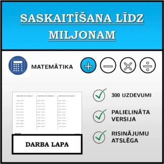 Darba lapa: Saskaitīšana līdz miljonam