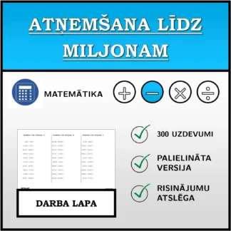 Darba lapa: Atņemšana līdz miljonam