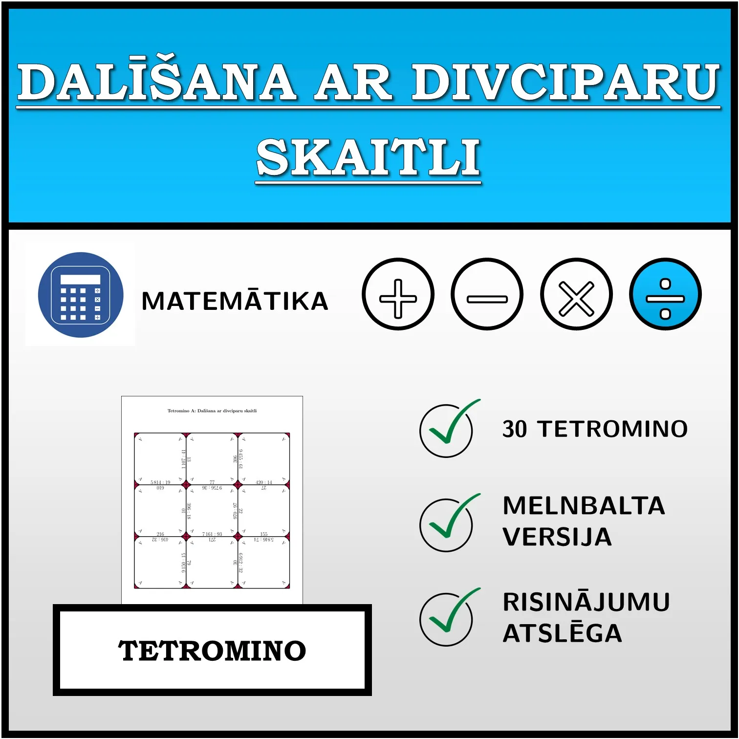 Tetromino: Dalīšana ar divciparu skaitli