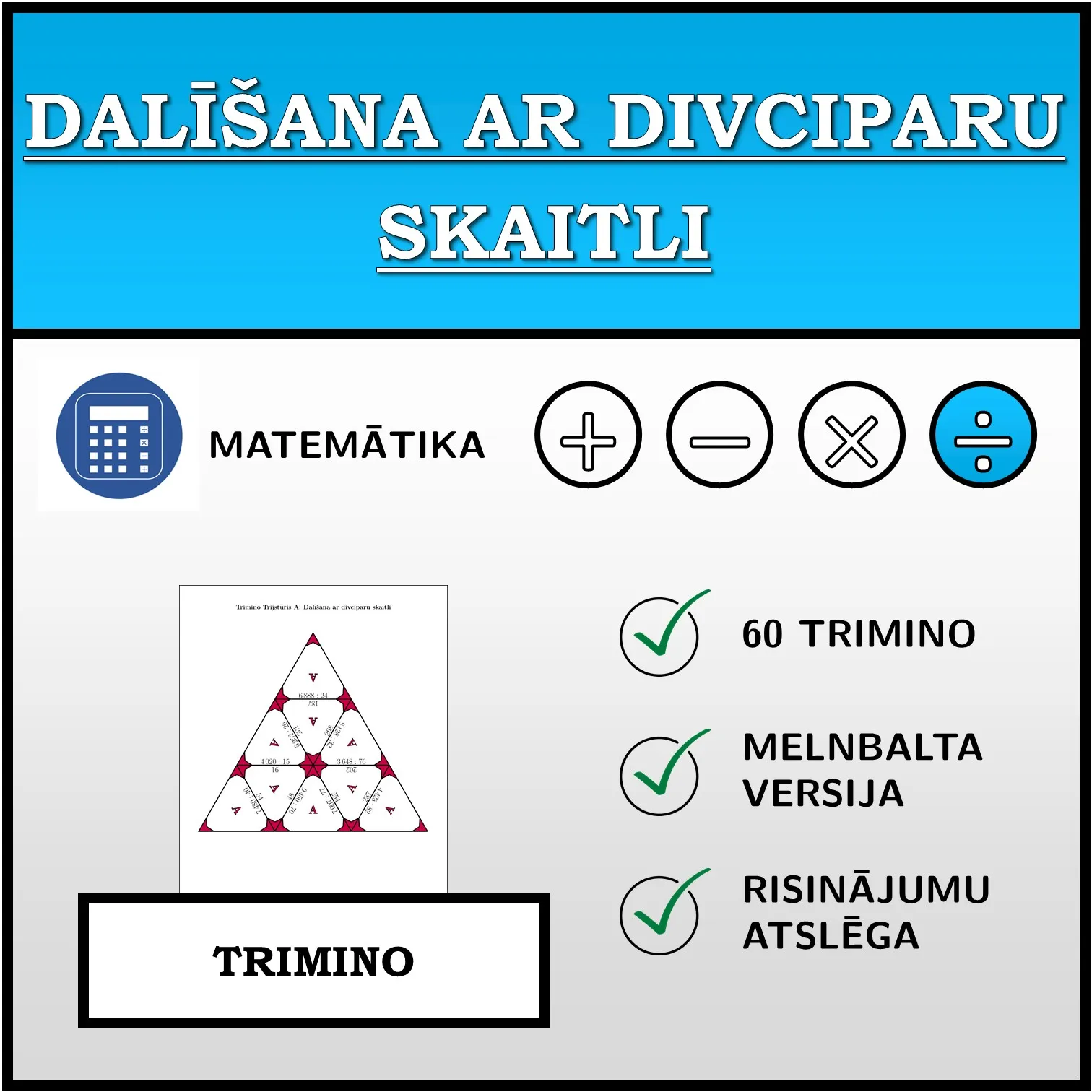 Trimino: Dalīšana ar divciparu skaitli