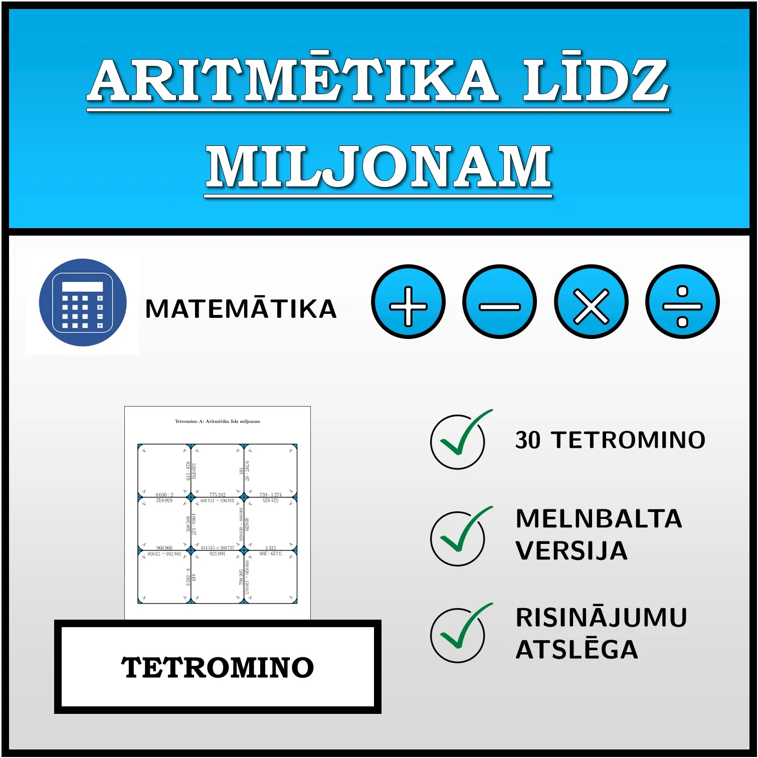 Tetromino: Aritmētika līdz miljonam