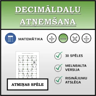Atmiņas spēle: Decimāldaļu atņemšana