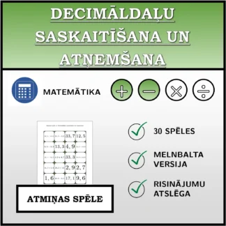 Atmiņas spēle: Decimāldaļu saskaitīšana un atņemšana