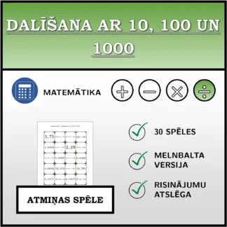 Atmiņas spēle: Dalīšana ar 10, 100 un 1000