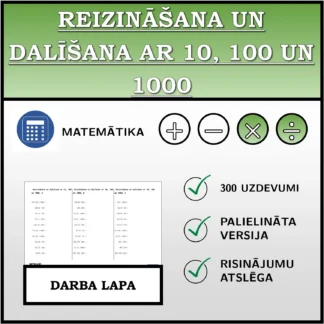 Darba lapa: Reizināšana un dalīšana ar 10, 100 un 1000