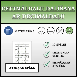 Atmiņas spēle: Decimāldaļu dalīšana ar decimāldaļu