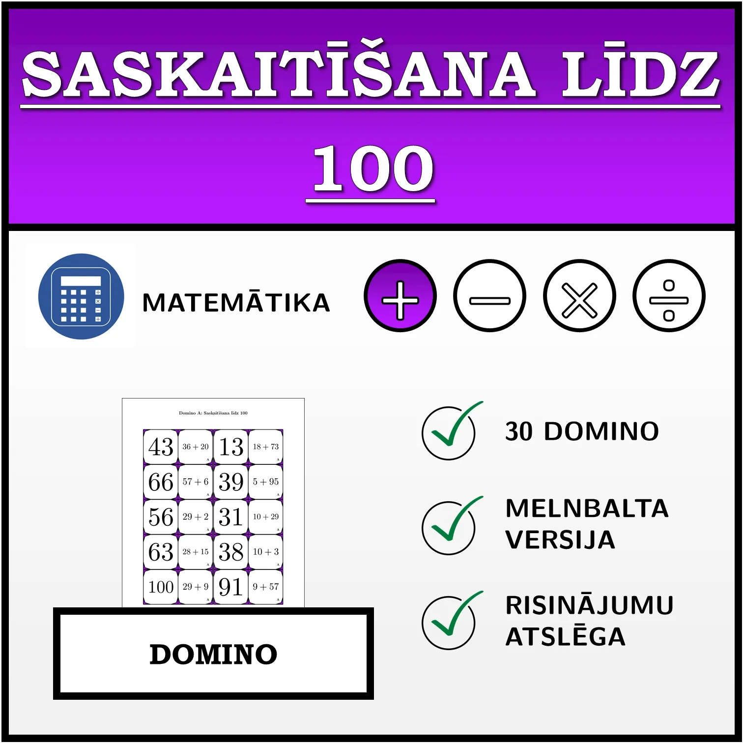 Domino: Saskaitīšana līdz 100